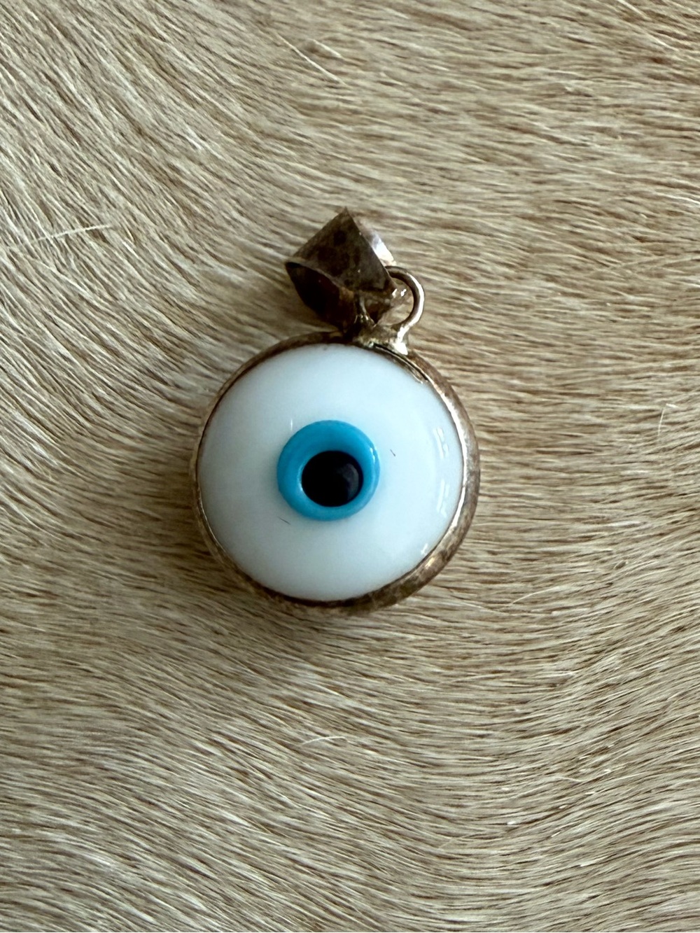 Brand New Evil Eye Pendant Charm in White and Blue Sterling Silver 925